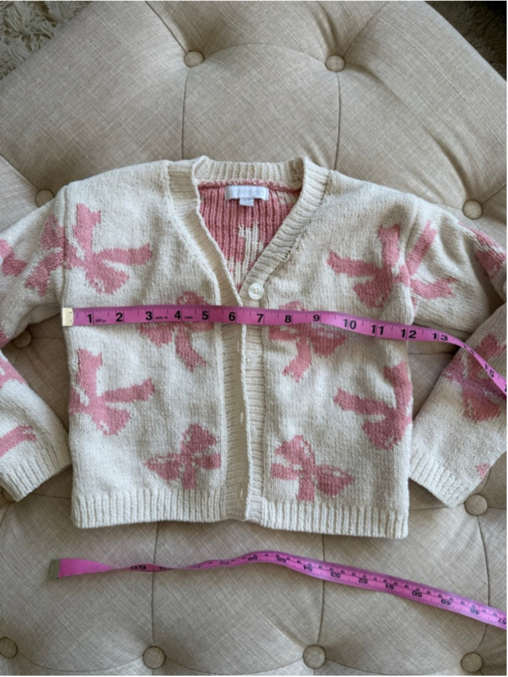 Girls Btween Cream & Pink Bow Cardigan Sweater 4T - Picture 5 of 7